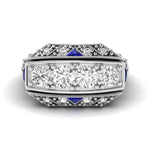 Round With Blue Sapphire Triangle Milgrain Art Deco Edwardian Engagement Ring