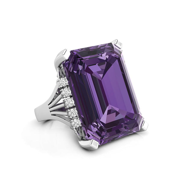 Purple Emerald Cut Or Round CZ Stone Cocktail Wedding Ring For Ladies