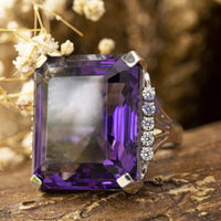 Purple Emerald Cut Or Round CZ Stone Cocktail Wedding Ring For Ladies