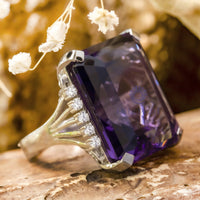 Purple Emerald Cut Or Round CZ Stone Cocktail Wedding Ring For Ladies