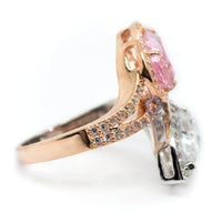 Pink & White Pear Cut CZ Two Stone Halo Bypass Shank Engagement Ring