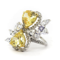 Yellow Heart CZ Halo Two Stone Bypass Shank Cocktail Ring