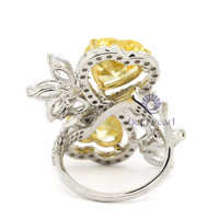 Yellow Heart CZ Halo Two Stone Bypass Shank Cocktail Ring