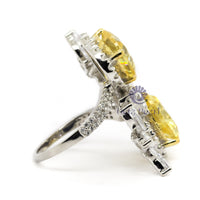 Yellow Heart CZ Halo Two Stone Bypass Shank Cocktail Ring