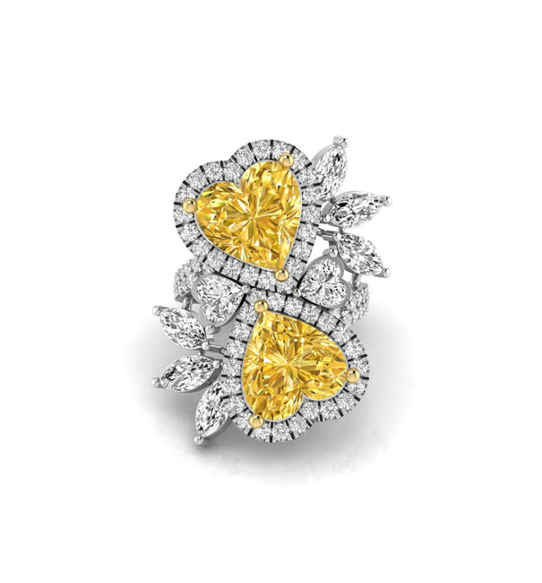 Yellow Heart CZ Halo Two Stone Bypass Shank