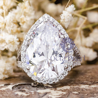 Pear Shaped Moissanite Ring with Halo