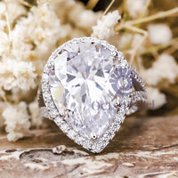 Pear Shaped Moissanite Ring with Halo