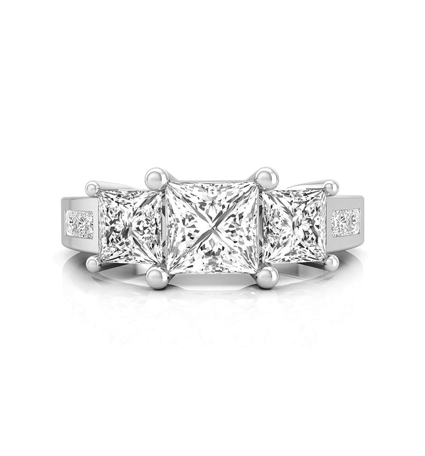 Three Princess Cut CZ Stone Channel Setting Wedding Anniversary Gift Ring For Women