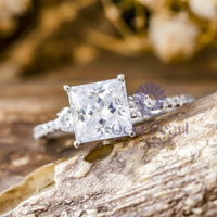 Three Stone Moissanite Ring Princess Cut