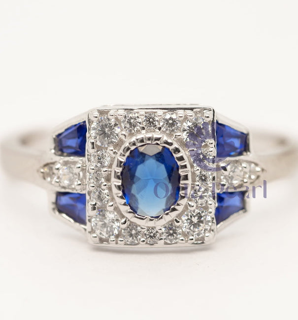 Antique Blue Sapphire Edwardian Ring CZ stone