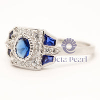 Antique Blue Sapphire Edwardian Ring CZ stone