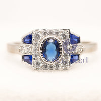 Antique Blue Sapphire Edwardian Ring CZ stone