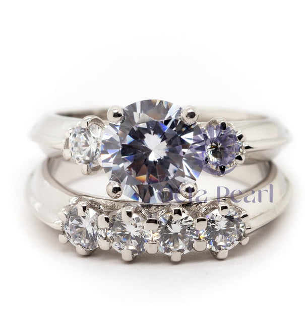 Round Cut Moissanite Wedding Bridal Ring Set