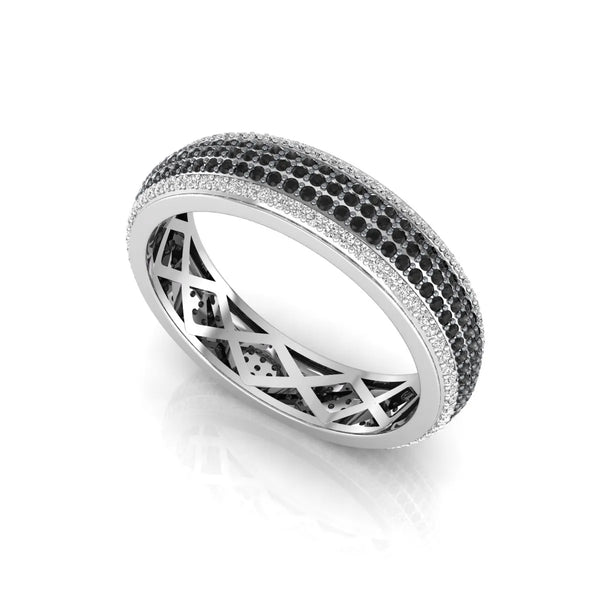 Black & White CZ Pave Band Ring in Silver