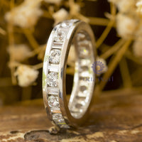 Channel Setting Round Or Baguette Cut CZ Stone Eternity Engagement Wedding Band