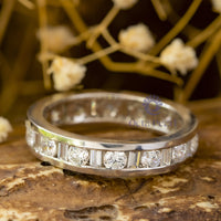 Channel Setting Round Or Baguette Cut CZ Stone Eternity Engagement Wedding Band