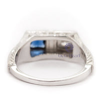 Blue Sapphire Princess With Round CZ Stone Toi Et Moi Art Deco Ring For Birthday-Mother's day Gift