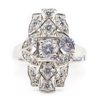 Round Cut Moissanite Vintage-Style Navette Ring