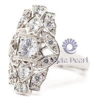 Round Cut Moissanite Vintage-Style Navette Ring