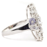 Round Cut Moissanite Vintage-Style Navette Ring