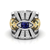 Men's Round Cut CZ Stone Eye Of Providence Ring With Skull