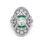 Old European Cut Or Green Baguette Cut CZ Stone Milgrain Bezel Set Art Deco Navette Engagement Ring