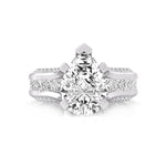 Pear Cut CZ Stone Channel Setting Bridge Shank Engagement Ring For Ladies