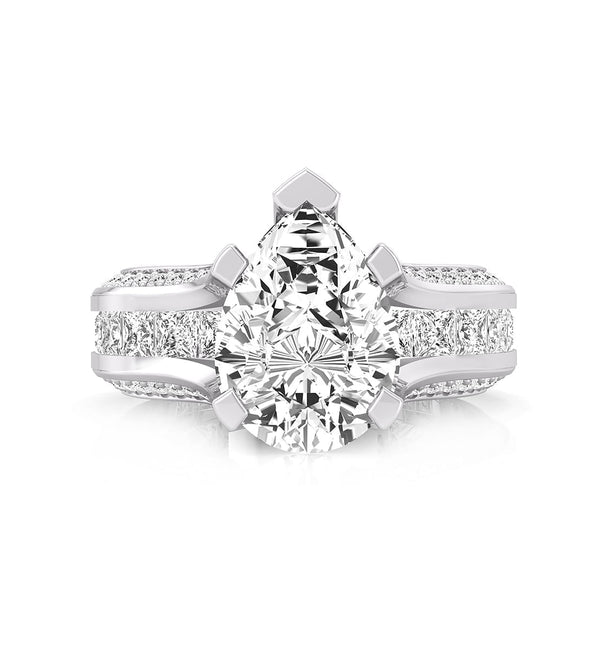 Pear Cut CZ Stone Channel Setting Bridge Shank Engagement Ring For Ladies