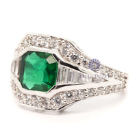 Green Asscher With Baguette CZ Stone Channel Setting Victorian Ring