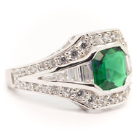 Green Asscher With Baguette CZ Stone Channel Setting Victorian Ring