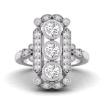 Round Cut Moissanite Milgrain Bezel Set Three Stone Art Deco Wedding Ring