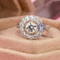 Round Moissanite Floral Halo Engagement Ring