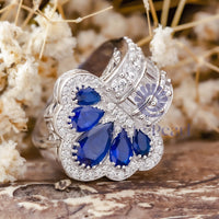 Blue Sapphire Victorian Peacock Feather Ring