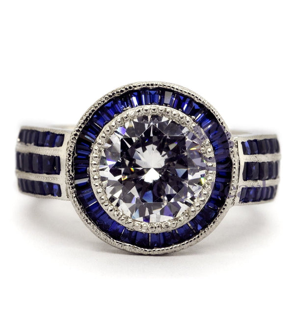 Round Cut Halo Sapphire Target Ring CZ