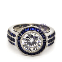 Round Cut Halo Sapphire Target Ring CZ