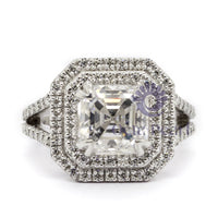 Double Halo-Split Shank Ring Asscher Cut Moissanite