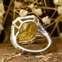 Yellow Radiant Cut CZ Stone Halo Split Shank Ring