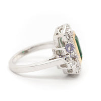 Baguette Cut Green Stone Geometric Style Art Deco Retro Vintage Engagement Ring