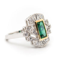 Baguette Cut Green Stone Geometric Style Art Deco Retro Vintage Engagement Ring