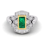 Baguette Cut Green Stone Geometric Style Art Deco Retro Vintage Engagement Ring