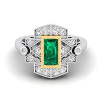 Baguette Cut Green Stone Geometric Style Art Deco Retro Vintage Engagement Ring