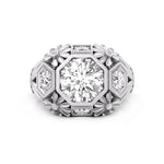 Old European Cut Moissanite Milgrain Floral Motif Art Deco Engagement Ring