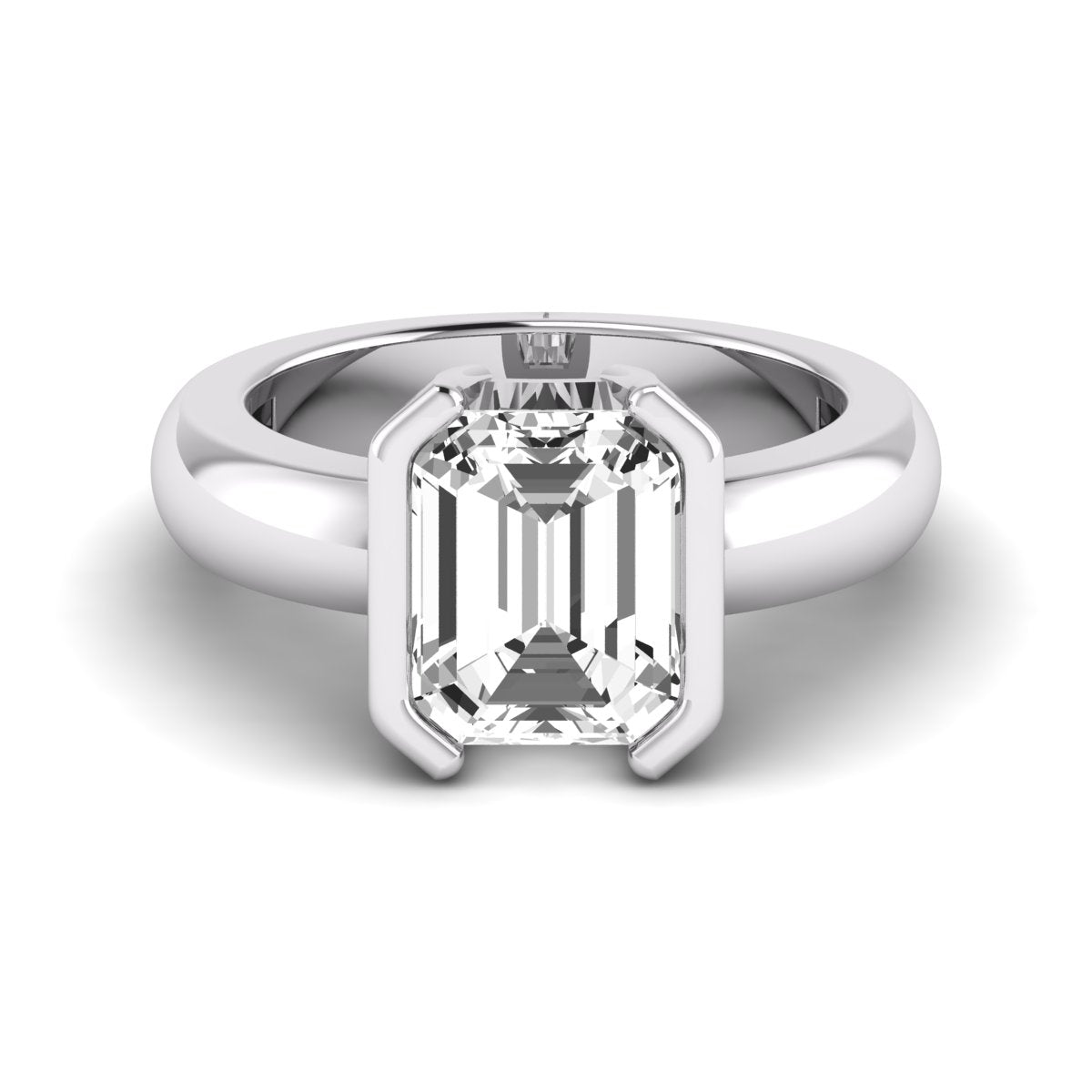 Half Bezel Set Emerald Moissanite Solitaire Classic Engagement Ring
