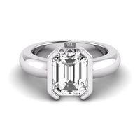 Half Bezel Set Emerald Moissanite Solitaire Classic Engagement Ring