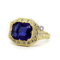 Blue Sapphire Square Emerald Cut CZ Stone Octagon Halo Art Deco Vintage Ring