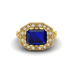 Blue Sapphire Square Emerald Cut CZ Stone Octagon Halo Art Deco Vintage Ring