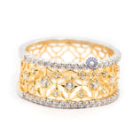 Round Cut Moissanite Filigree Art Deco Two Tone Half Eternity Band For Wedding