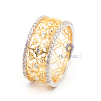 Round Cut Moissanite Filigree Art Deco Two Tone Half Eternity Band For Wedding