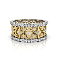Round Cut Moissanite Filigree Art Deco Two Tone Half Eternity Band For Wedding
