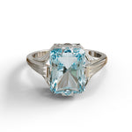 Aqua Radiant Cut CZ Stone Antique Filigree Edwardian Style Solitaire Engagement Ring